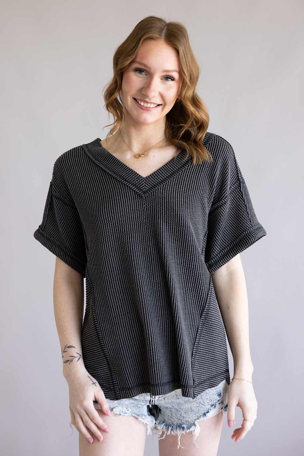 Urban Rib Top for Women in Charcoal | NT12075-CHARCOAL - Image 4