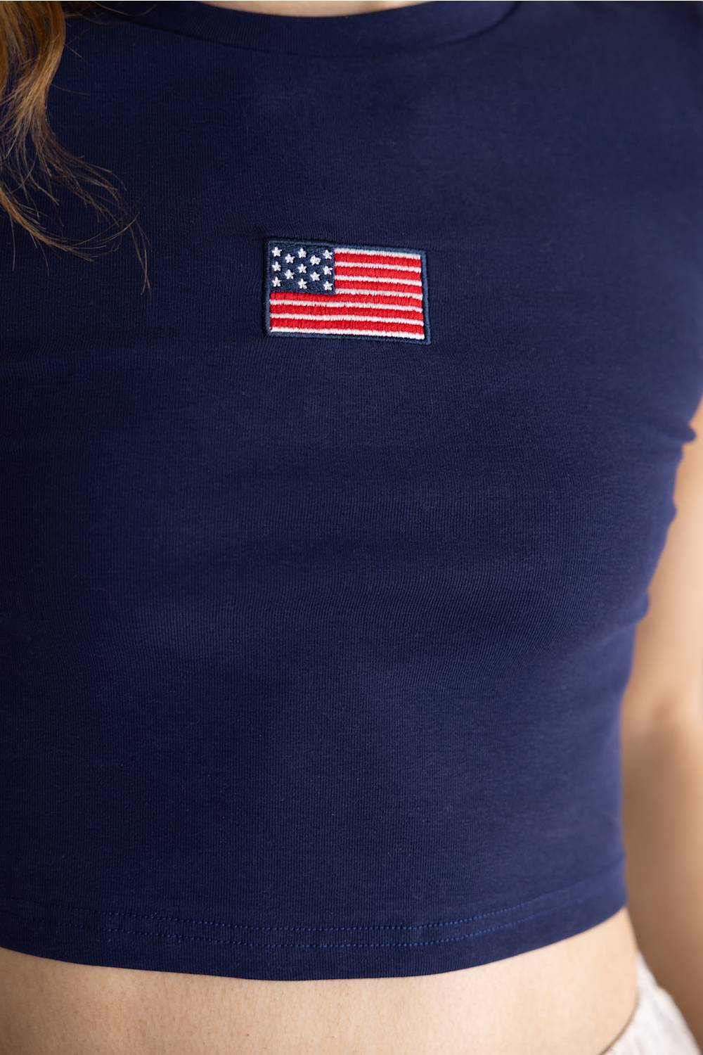 USA Flag Crop Top for Women in Navy | TEE-01-NAVYUSA - Image 2