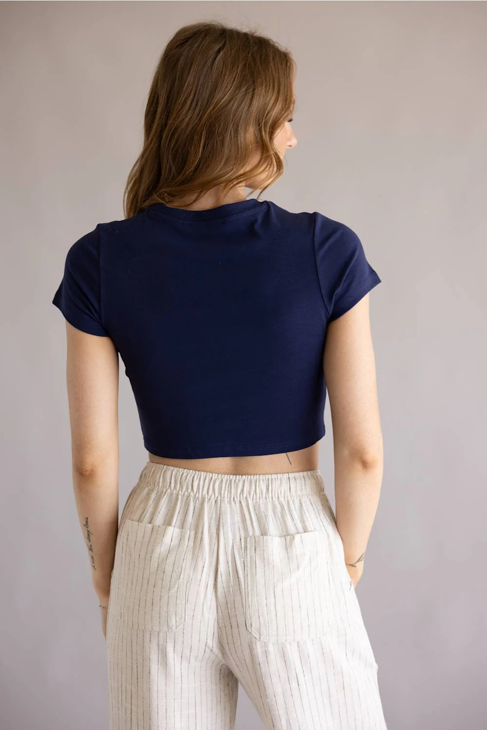 USA Flag Crop Top for Women in Navy | TEE-01-NAVYUSA - Image 3