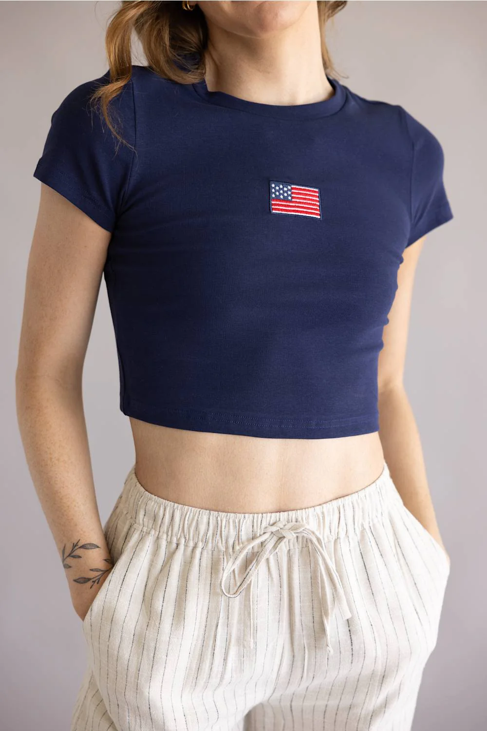 USA Flag Crop Top for Women in Navy | TEE-01-NAVYUSA - Image 4