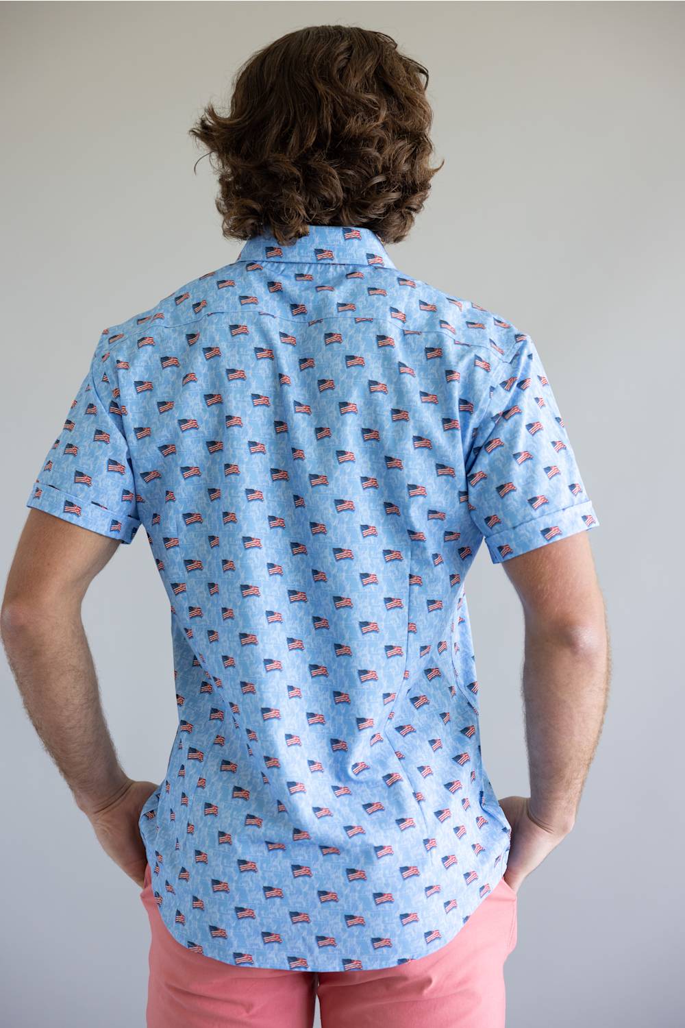 USA Flag Pattern Button Down Shirt for Men in Blue | BB429-BLUE - Image 3