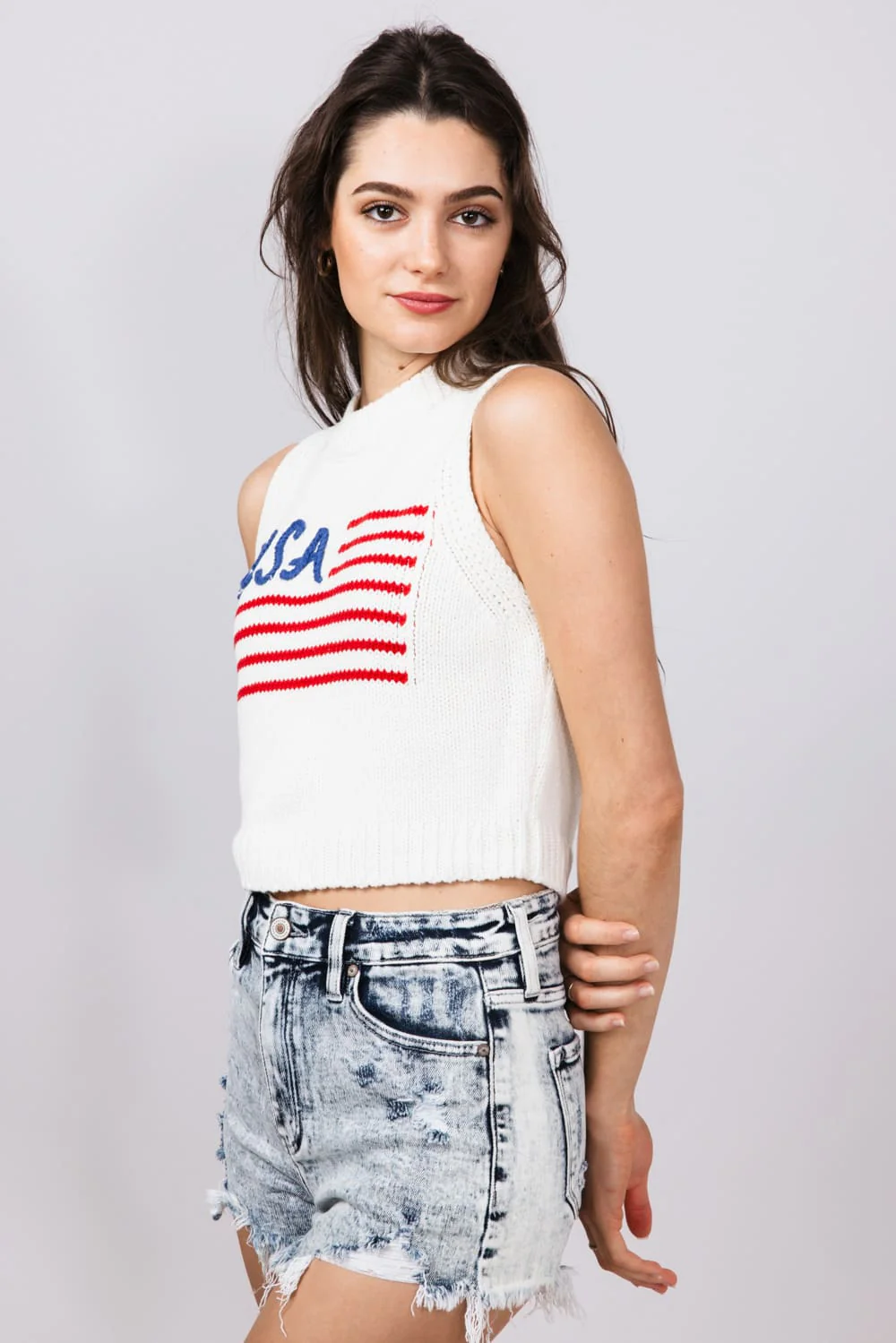 USA Knit Tank Top for Women in White | MWT6198-4-WHITE - Image 6