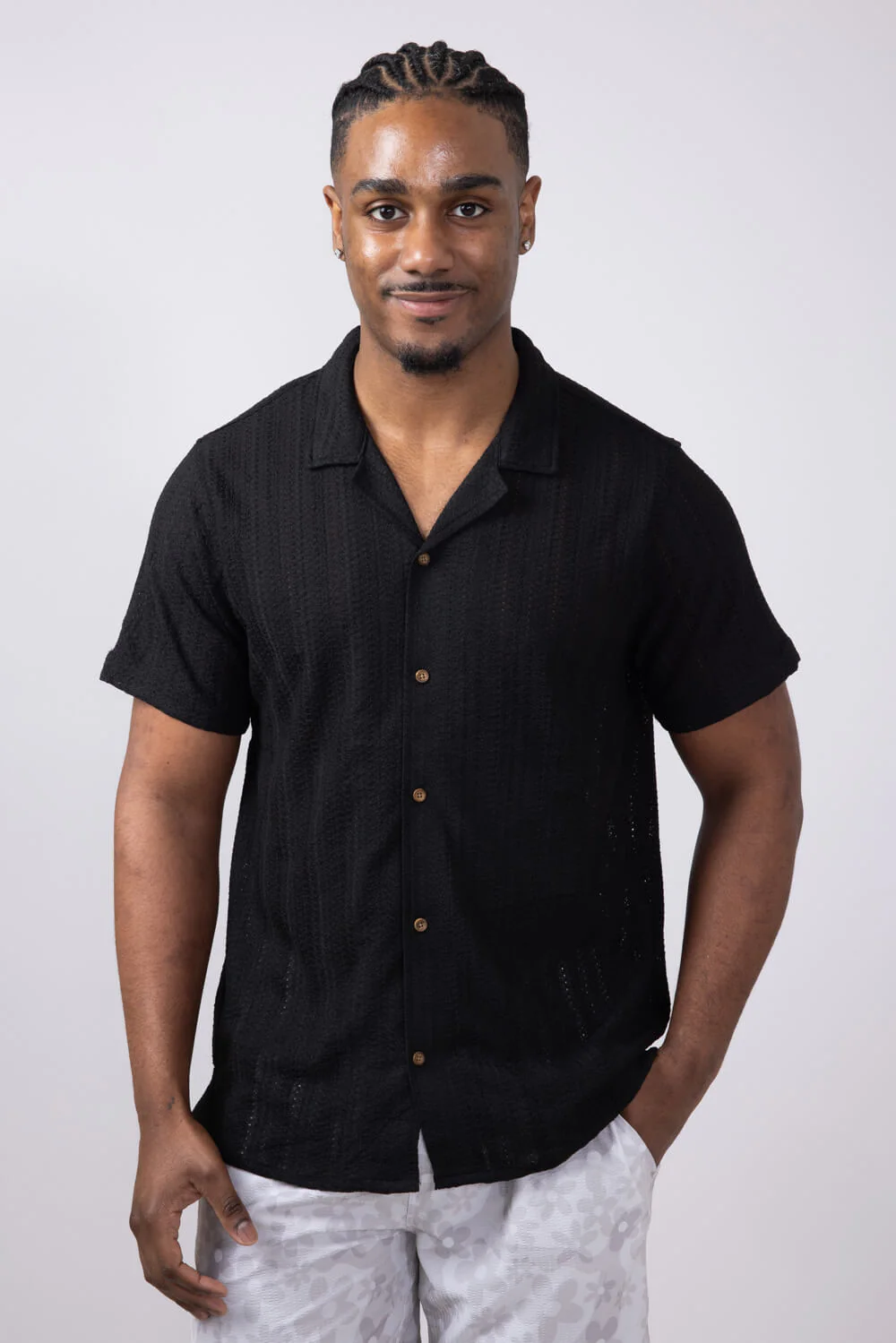 Vertical Pattern Stripe Woven Button Up Shirt for Men - Image 3
