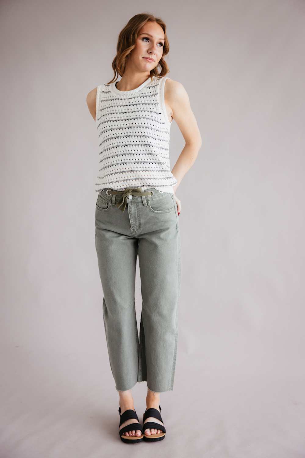 Vervet Drawstring High Rise Wide Barrel Jeans for Women in Green | T70410LV - Image 3