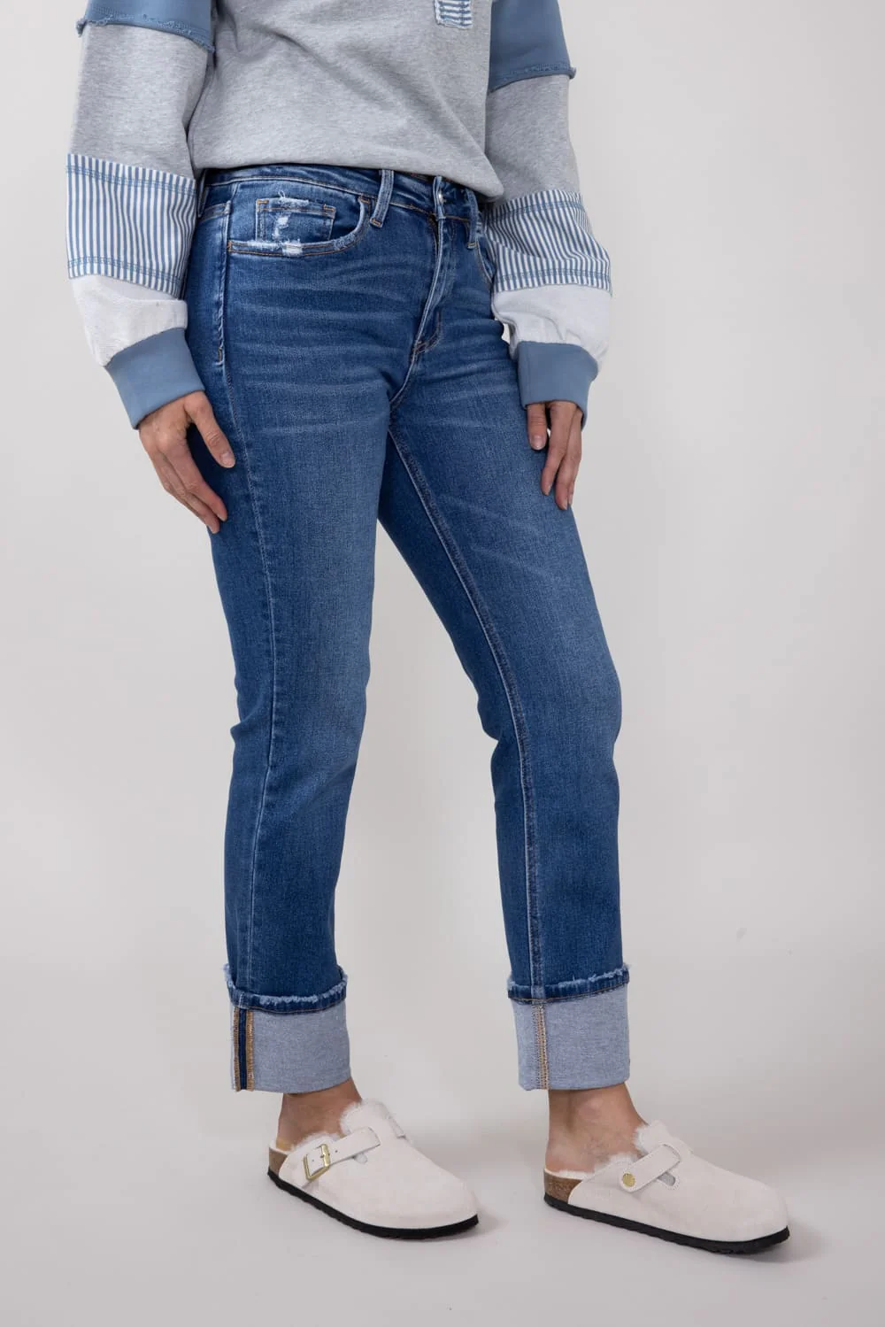 Vervet Imbue High Rise Cuffed Slim Straight Leg Jeans for Women | T6590 - Image 4