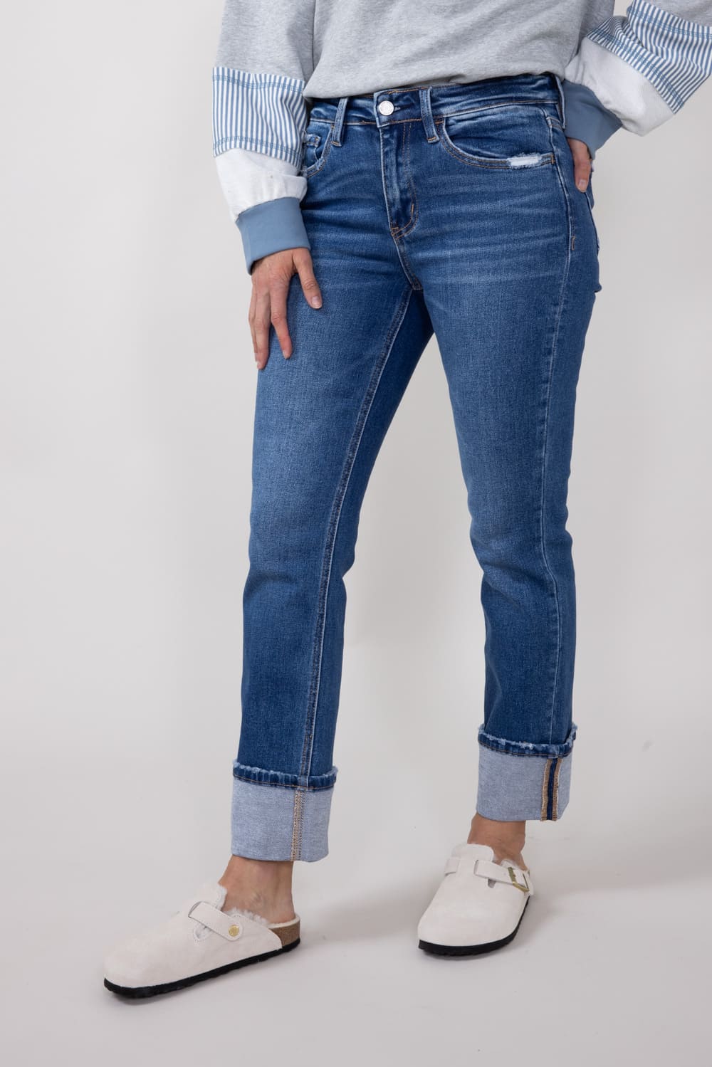 Vervet Imbue High Rise Cuffed Slim Straight Leg Jeans for Women | T6590 - Image 5
