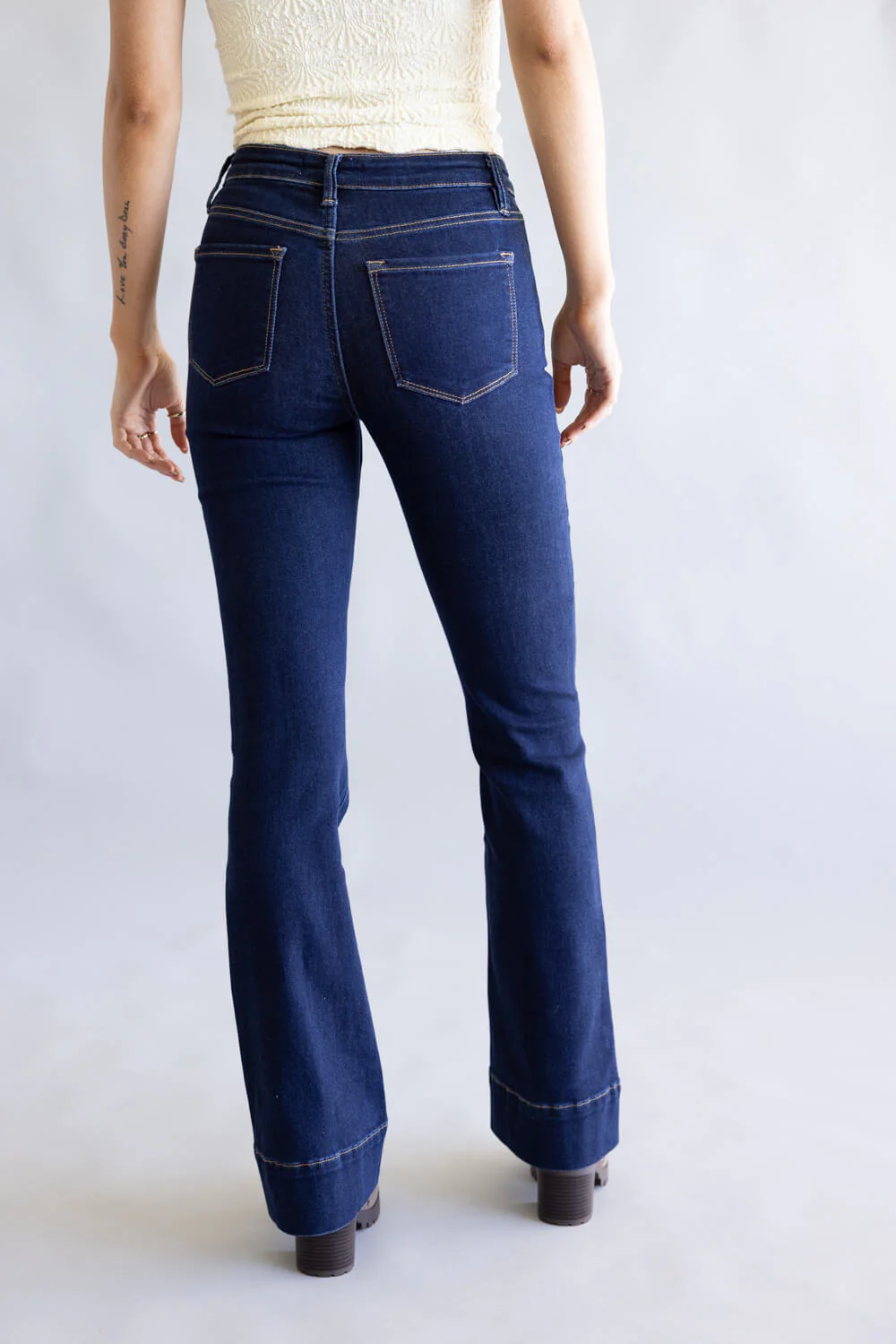 Vervet High Rise Dark Wash Center Hem Bootcut Jeans for Women | T6978 - Image 3