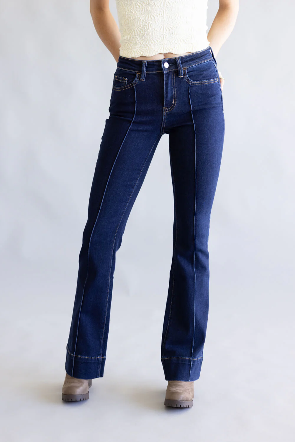 Vervet High Rise Dark Wash Center Hem Bootcut Jeans for Women | T6978 - Image 6