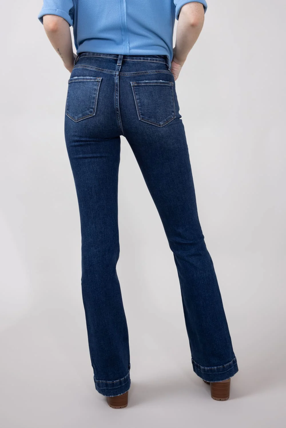 Vervet High Rise Dark Wash Trousers Hem Bootcut Jeans for Women | T6501 - Image 2