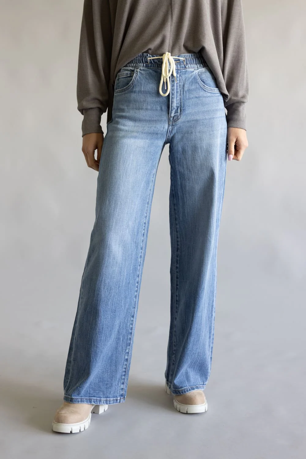 Vervet High-Rise Drawstring Wide Leg Jeans for Women | T7016 - Image 3