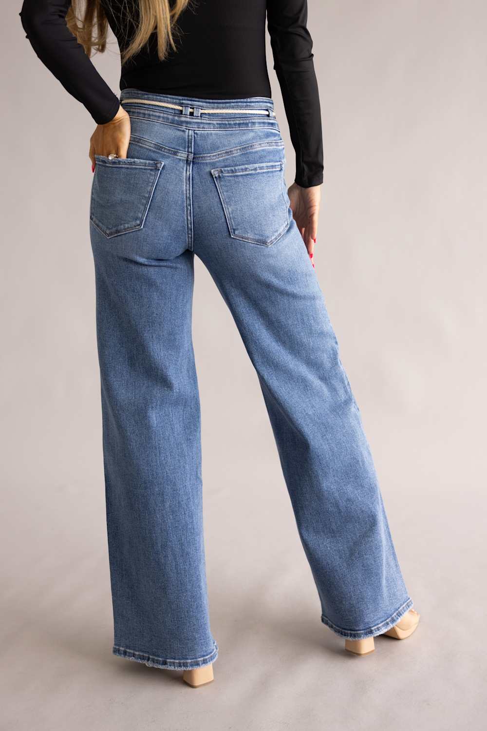 Vervet Humility High-Rise Drawstring Wide Leg Jeans for Women | T7286 - Image 3
