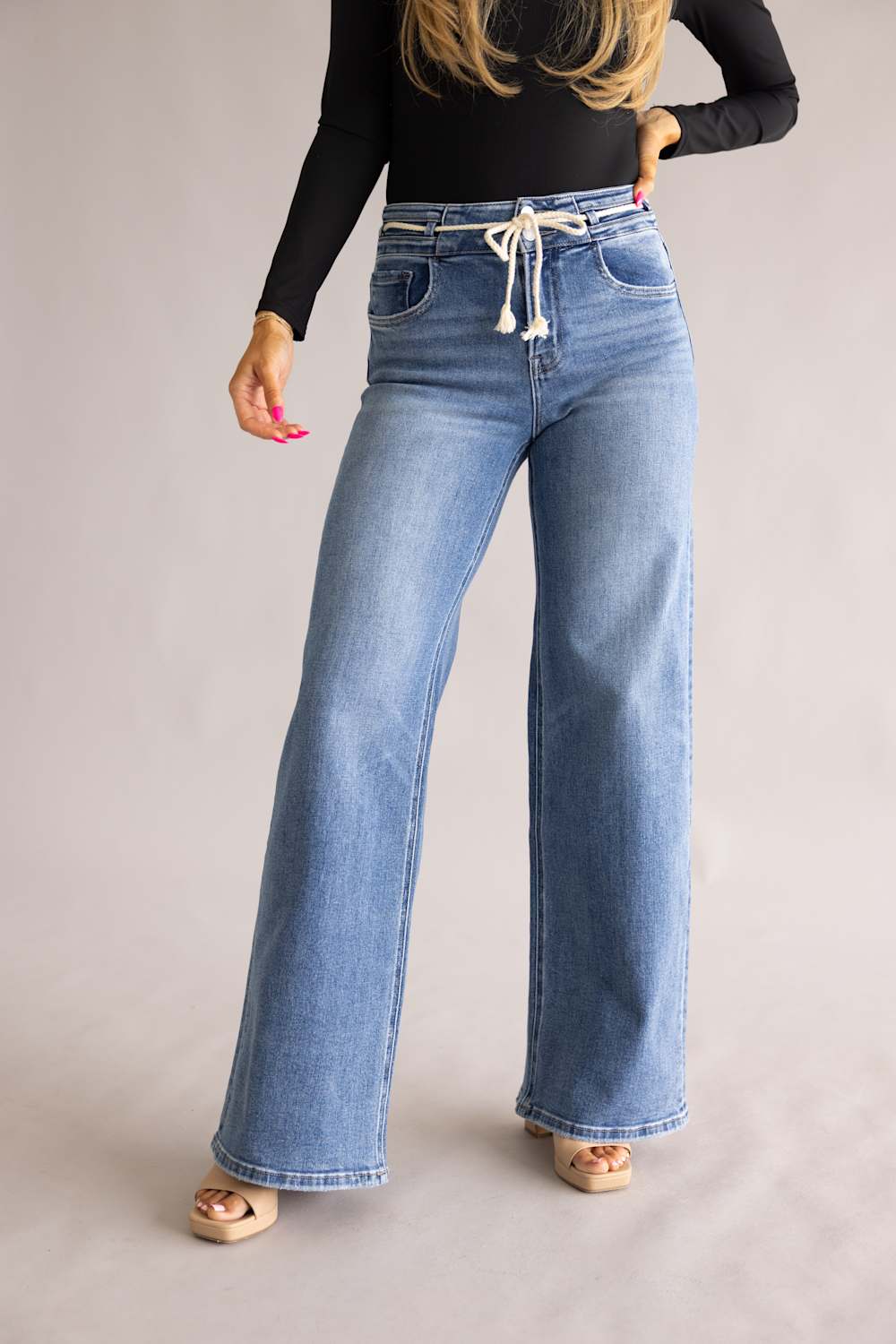 Vervet Humility High-Rise Drawstring Wide Leg Jeans for Women | T7286 - Image 5