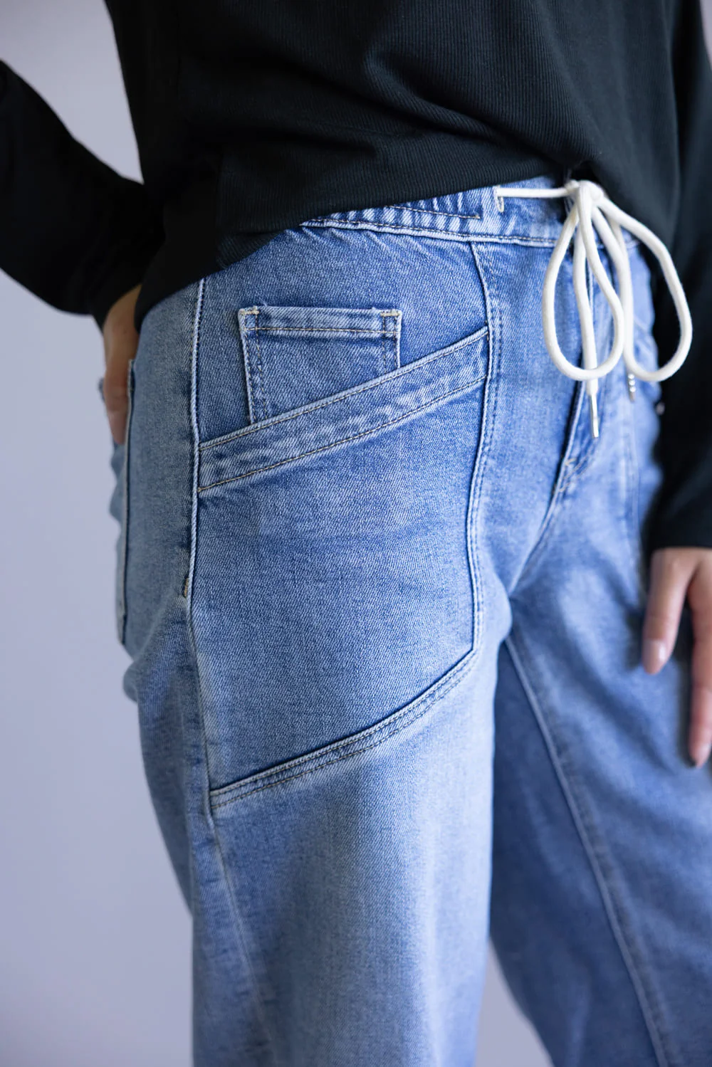 Vervet Upstanding High Rise Drawstring Barrel Jeans for Women | V3648 - Image 3