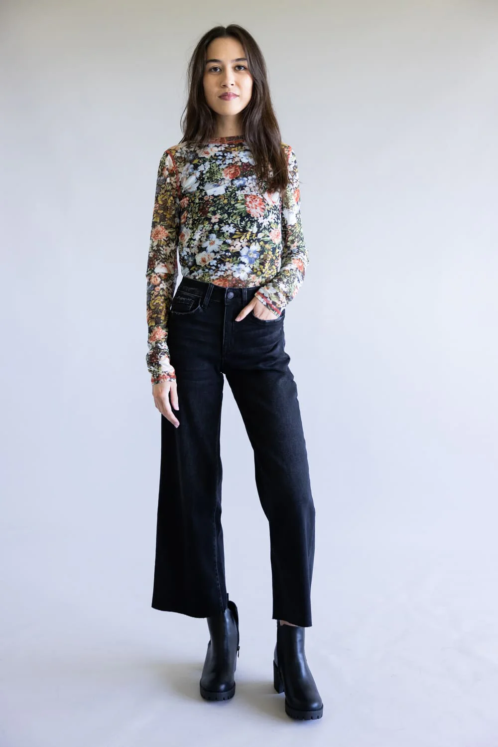 Vervet Super Soft High Rise Wide Crop Black Jeans for Women | V3634BK - Image 2