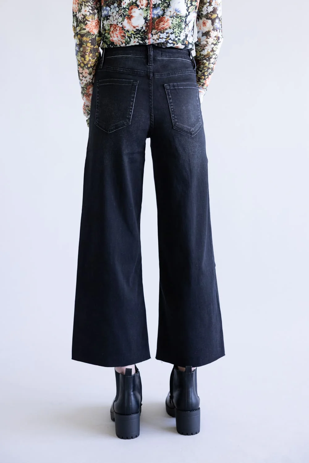 Vervet Super Soft High Rise Wide Crop Black Jeans for Women | V3634BK - Image 3