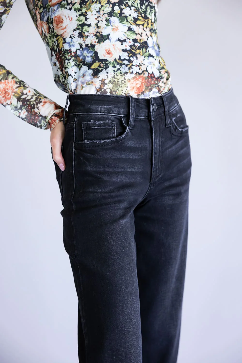 Vervet Super Soft High Rise Wide Crop Black Jeans for Women | V3634BK - Image 4