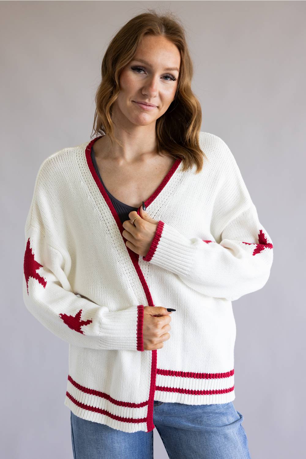 Vintage Havana American Flag Knit Cardigan for Women in White | B14303-WHT - Image 2