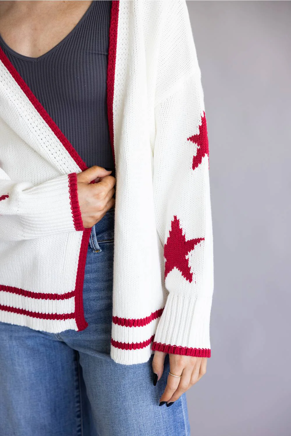 Vintage Havana American Flag Knit Cardigan for Women in White | B14303-WHT - Image 3