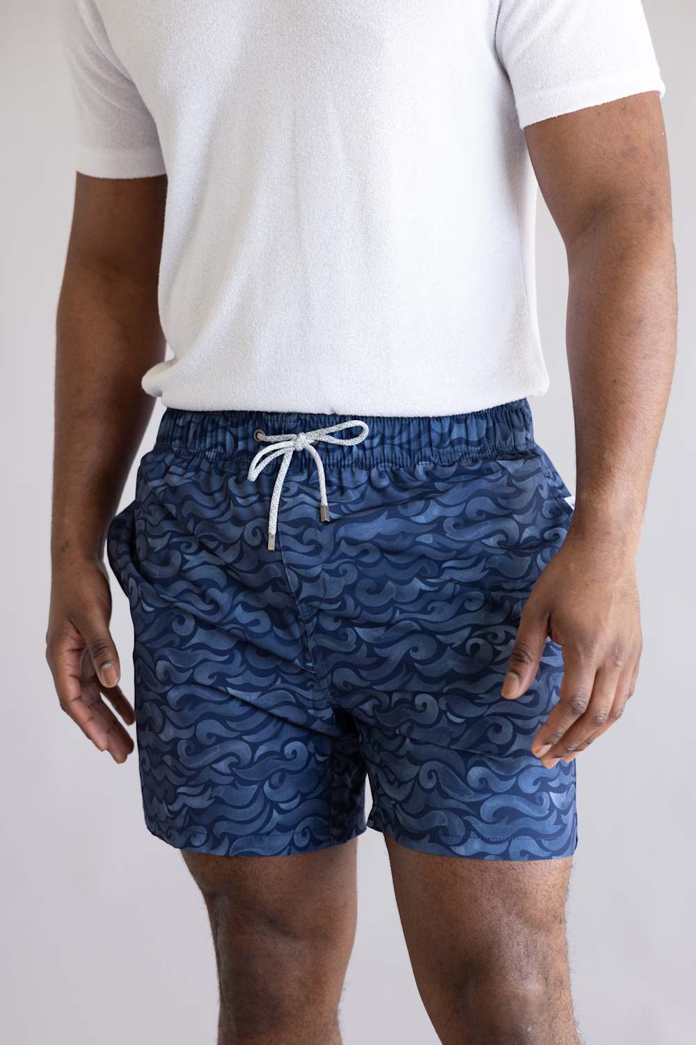 Vintage Summer 4 Way Stretch Volley Shorts for Men in Navy Waves | V70960 NAVY WAVES - Image 4
