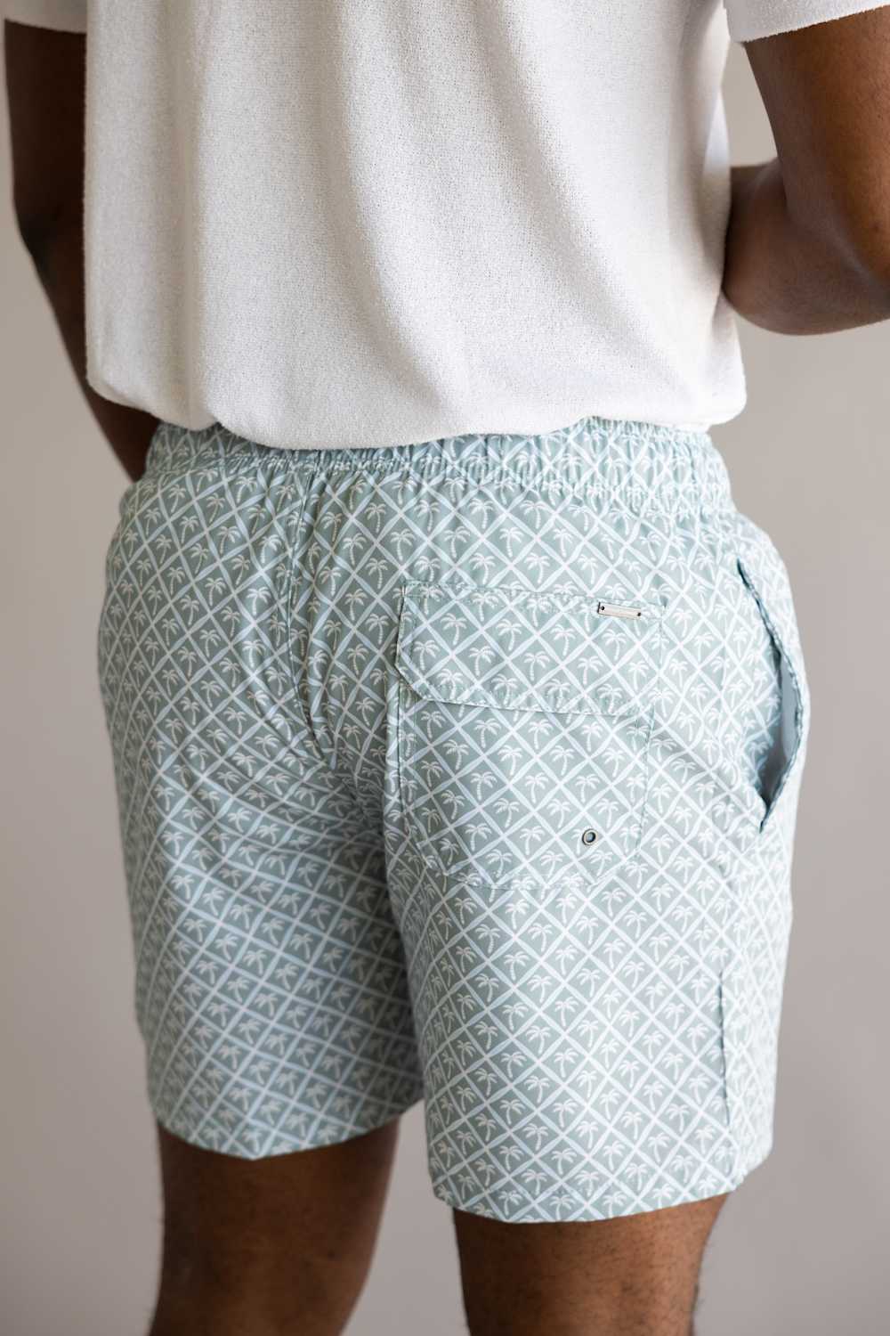 Vintage Summer 4 Way Stretch Volley Shorts for Men in Sage Palm Trees | V70917 SAGE PALMTREES - Image 2
