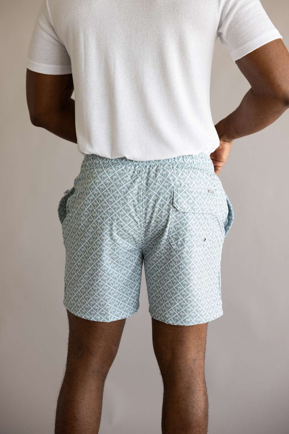 Vintage Summer 4 Way Stretch Volley Shorts for Men in Sage Palm Trees | V70917 SAGE PALMTREES - Image 4