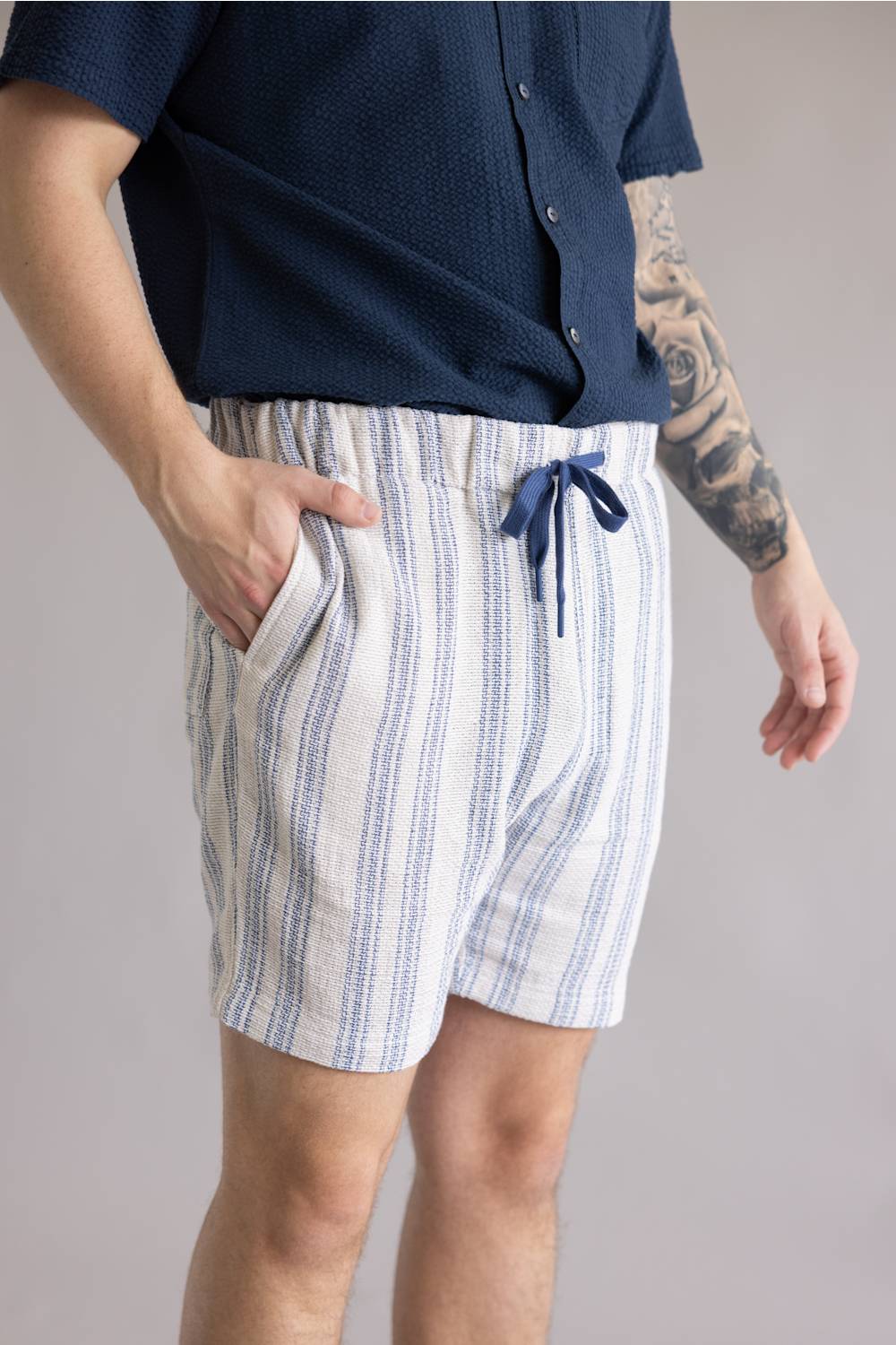 Vintage Summer Basketweave Shorts for Men in Sand | V85904 SAND STRIPE - Image 4