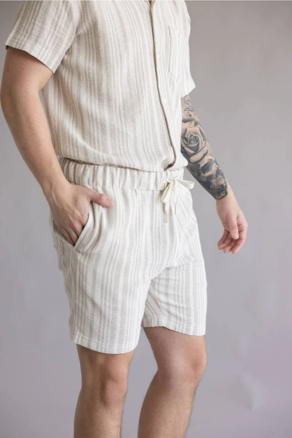 Vintage Summer Basketweave Shorts for Men in Tan | V85902 TAN STRIPE - Image 5