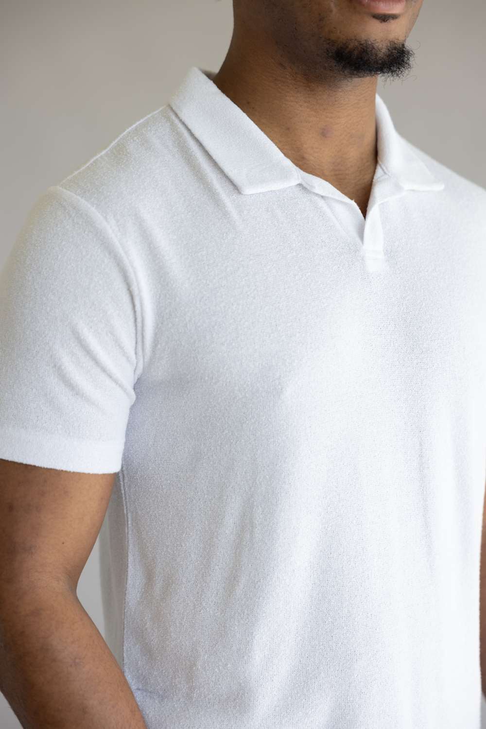 Vintage Summer Boucle Jersey Polo for Men in White | V67901 WHITE - Image 3