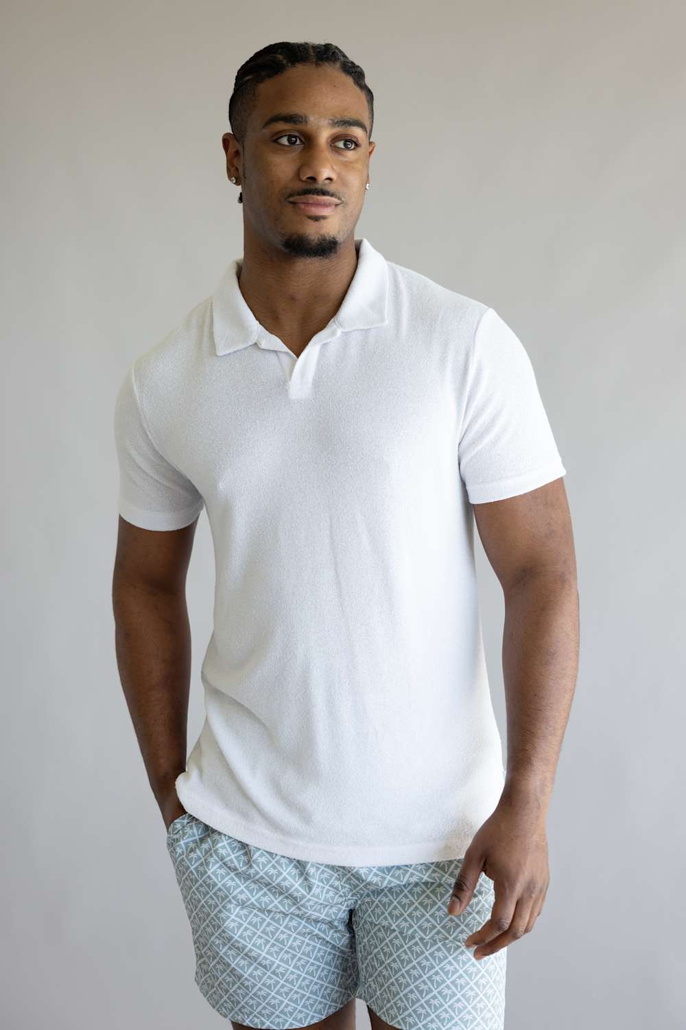 Vintage Summer Boucle Jersey Polo for Men in White | V67901 WHITE - Image 4