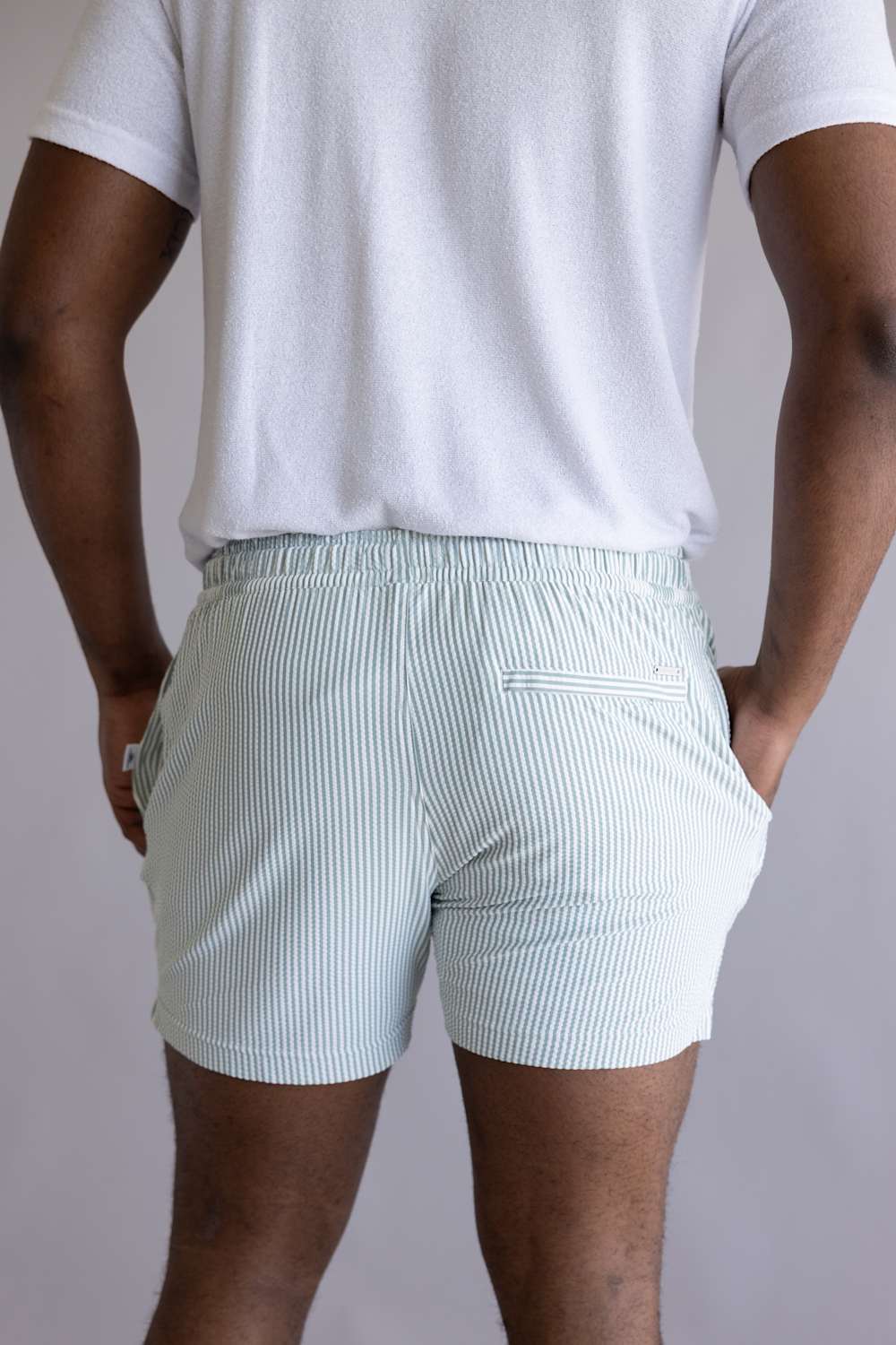 Vintage Summer Textured Seersucker Swim Shorts for Men in Green | V72902 SAGE - Image 3