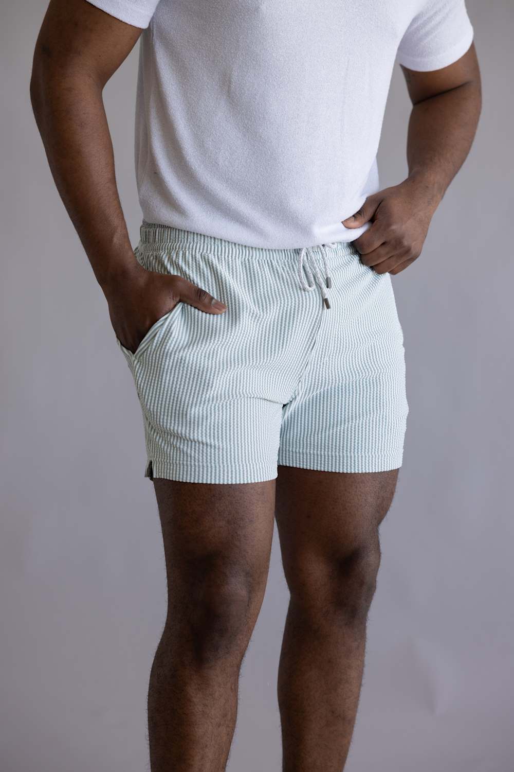 Vintage Summer Textured Seersucker Swim Shorts for Men in Green | V72902 SAGE - Image 4