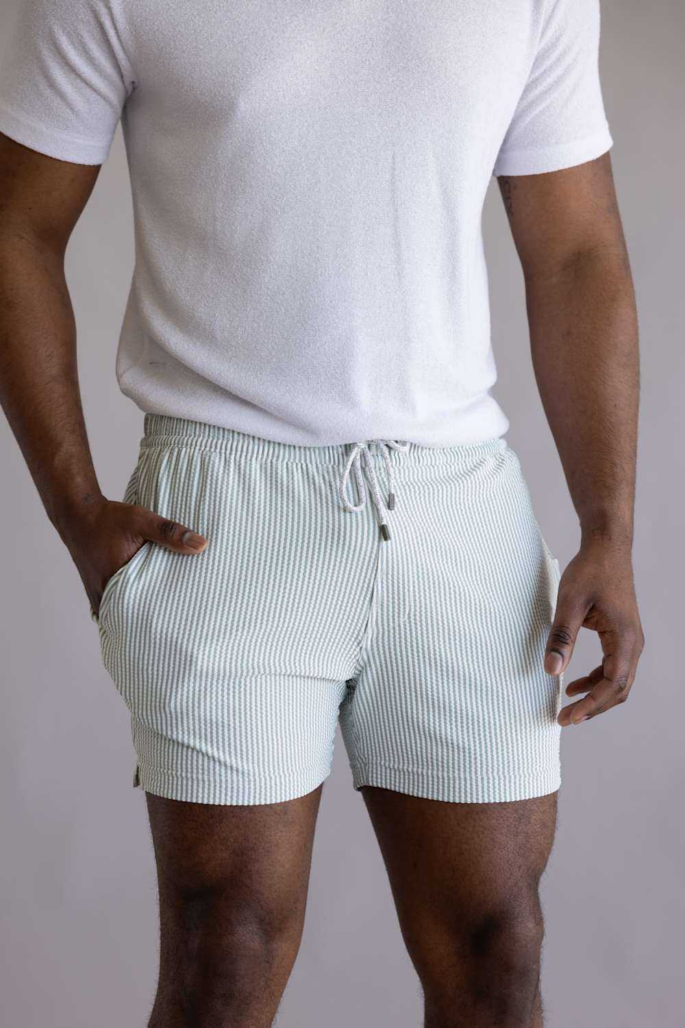 Vintage Summer Textured Seersucker Swim Shorts for Men in Green | V72902 SAGE - Image 5