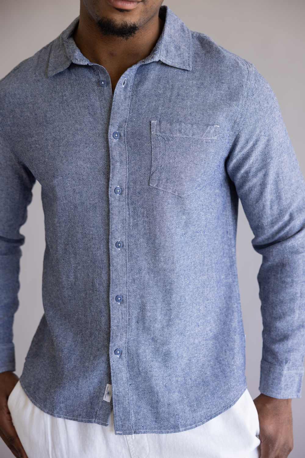 Vintage Summer Linen Button Up Shirt for Men in Navy | V62902 fNAVY - Image 2
