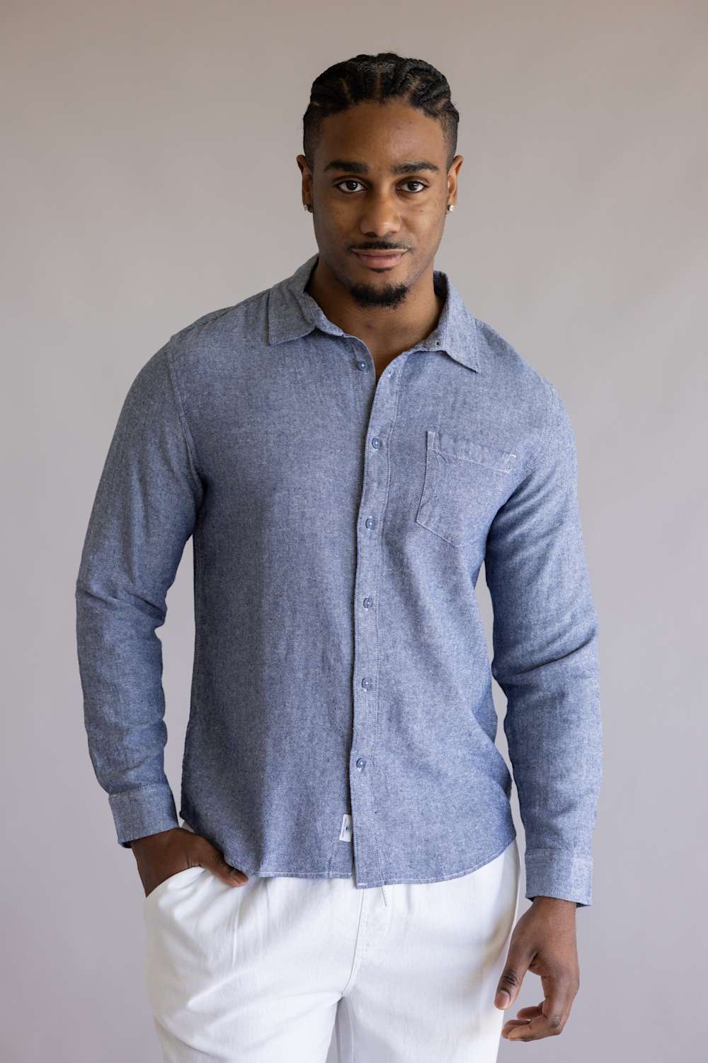 Vintage Summer Linen Button Up Shirt for Men in Navy | V62902 fNAVY - Image 5
