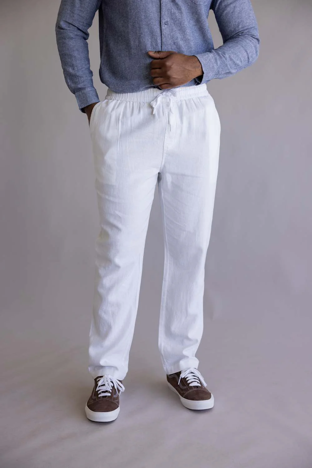 Vintage Summer Linen Pants for Men in White | V64901 WHITE - Image 2
