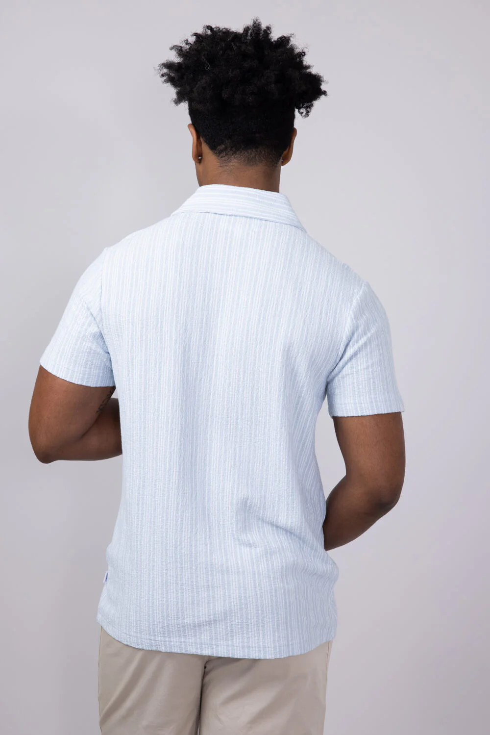 Vintage Summer Novelty Knit Button Up Shirt for Men in Light Blue | V79801-LTBLUE - Image 3