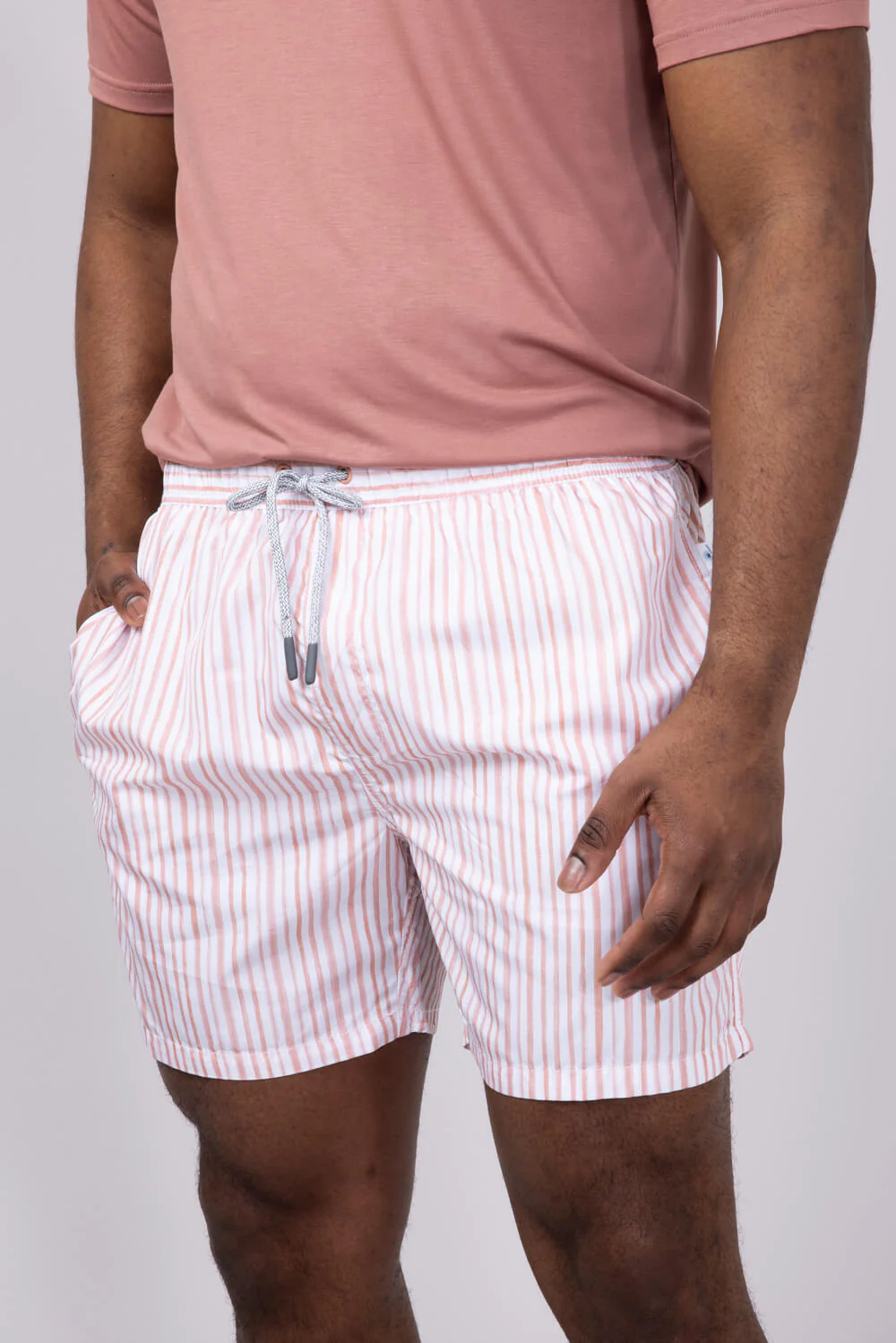 Vintage Summer Ponji Swim Striped Volley 5” Shorts for Men in Pink | V90812-PINK - Image 3