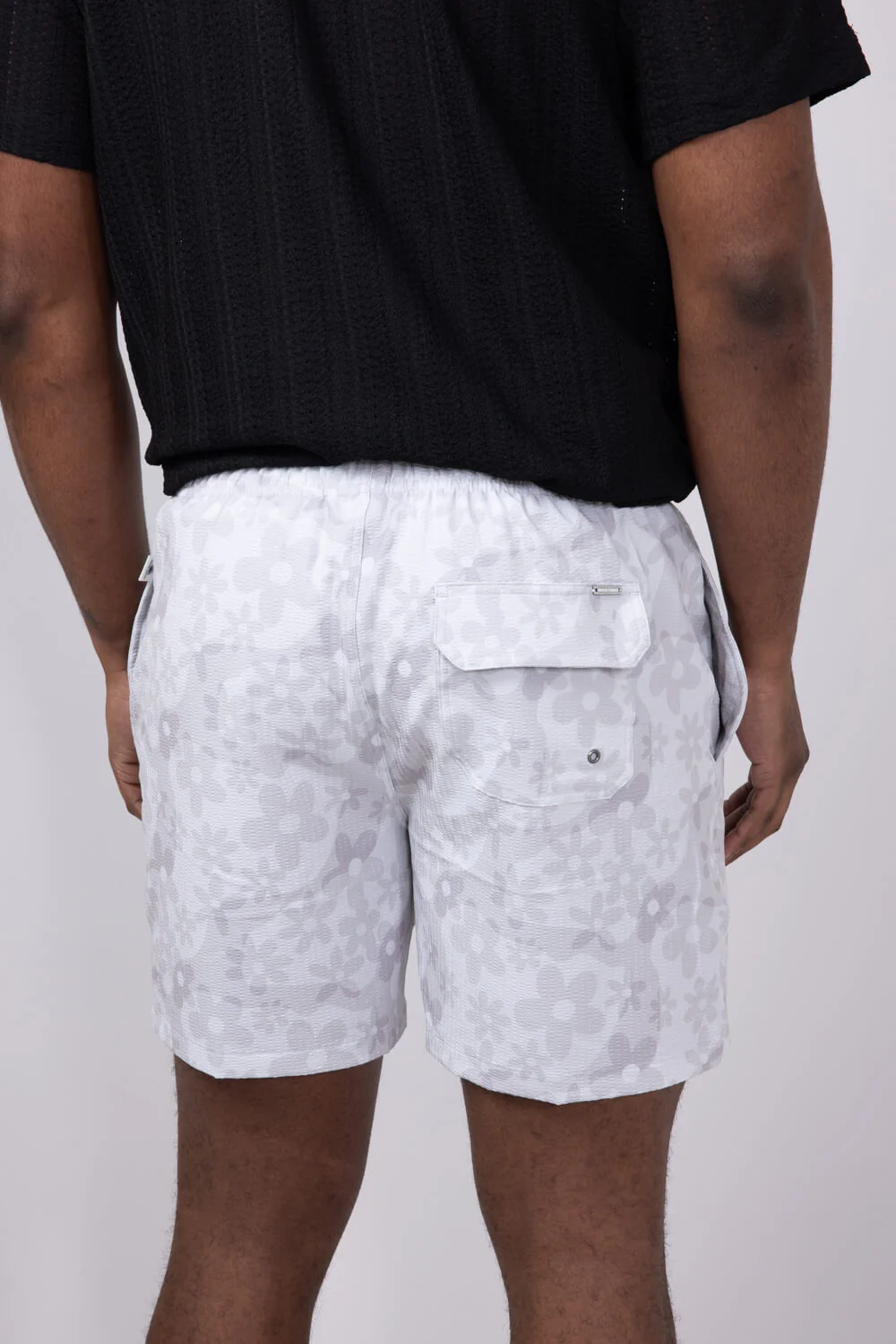 Vintage Summer Floral Seer Sucker Stretch Volley 6.5” Shorts for Men in Tan | V80807-TAN - Image 3