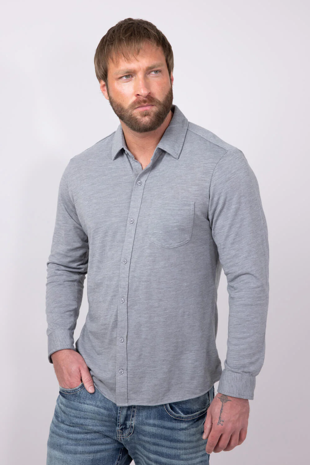Vintage Summer Soft Button Up Shirt for Men in Heather Grey | V69802-HTHRGREY - Image 3