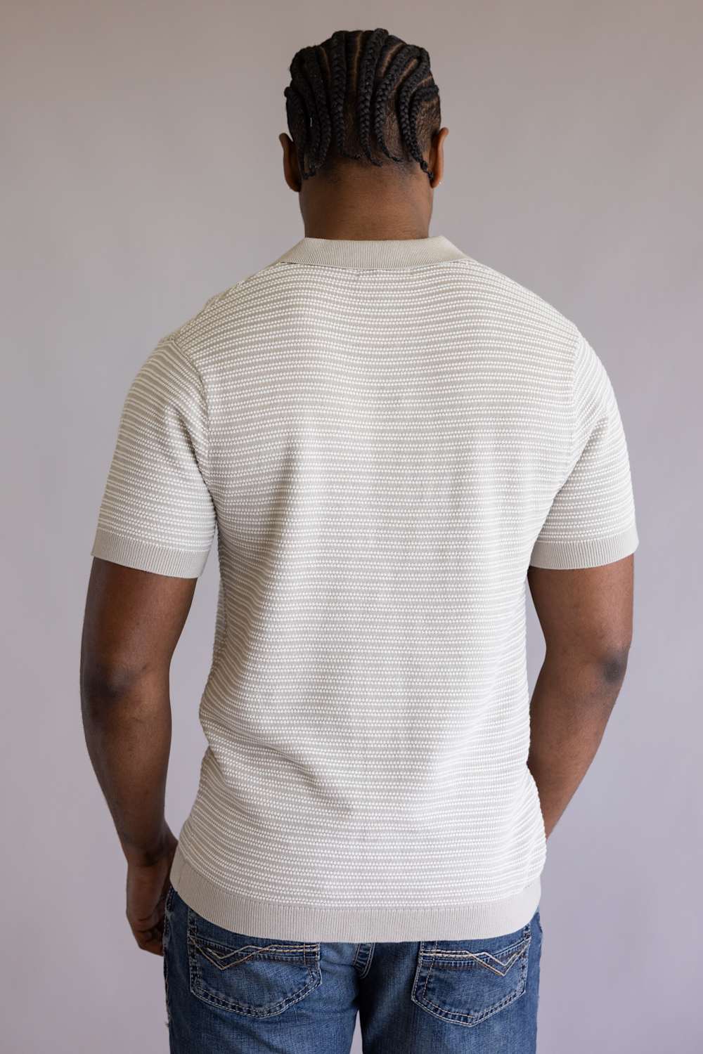 Vintage Summer Striped Knit Sweater Polo for Men in Tan | V88901 TAN - Image 3