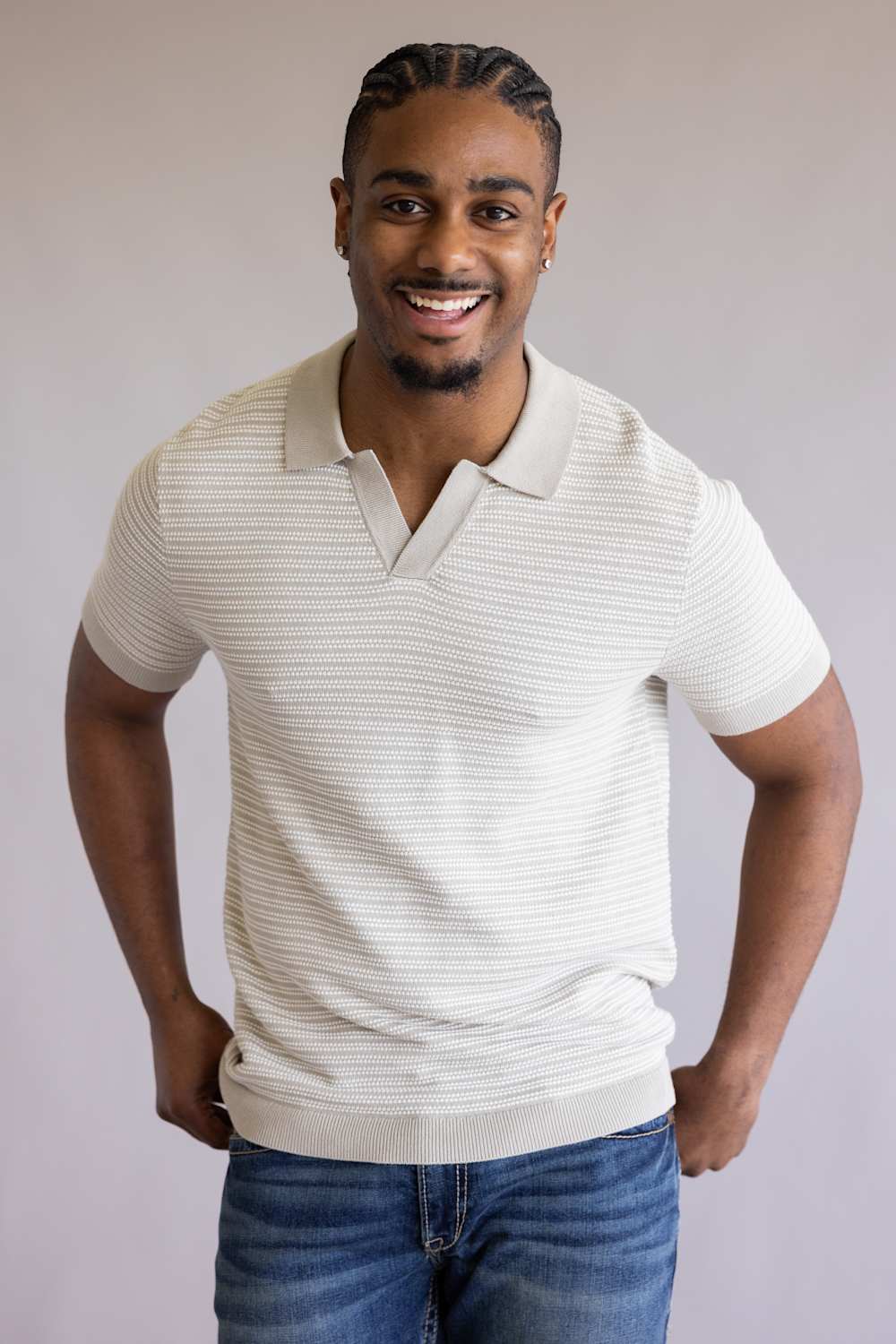Vintage Summer Striped Knit Sweater Polo for Men in Tan | V88901 TAN - Image 4