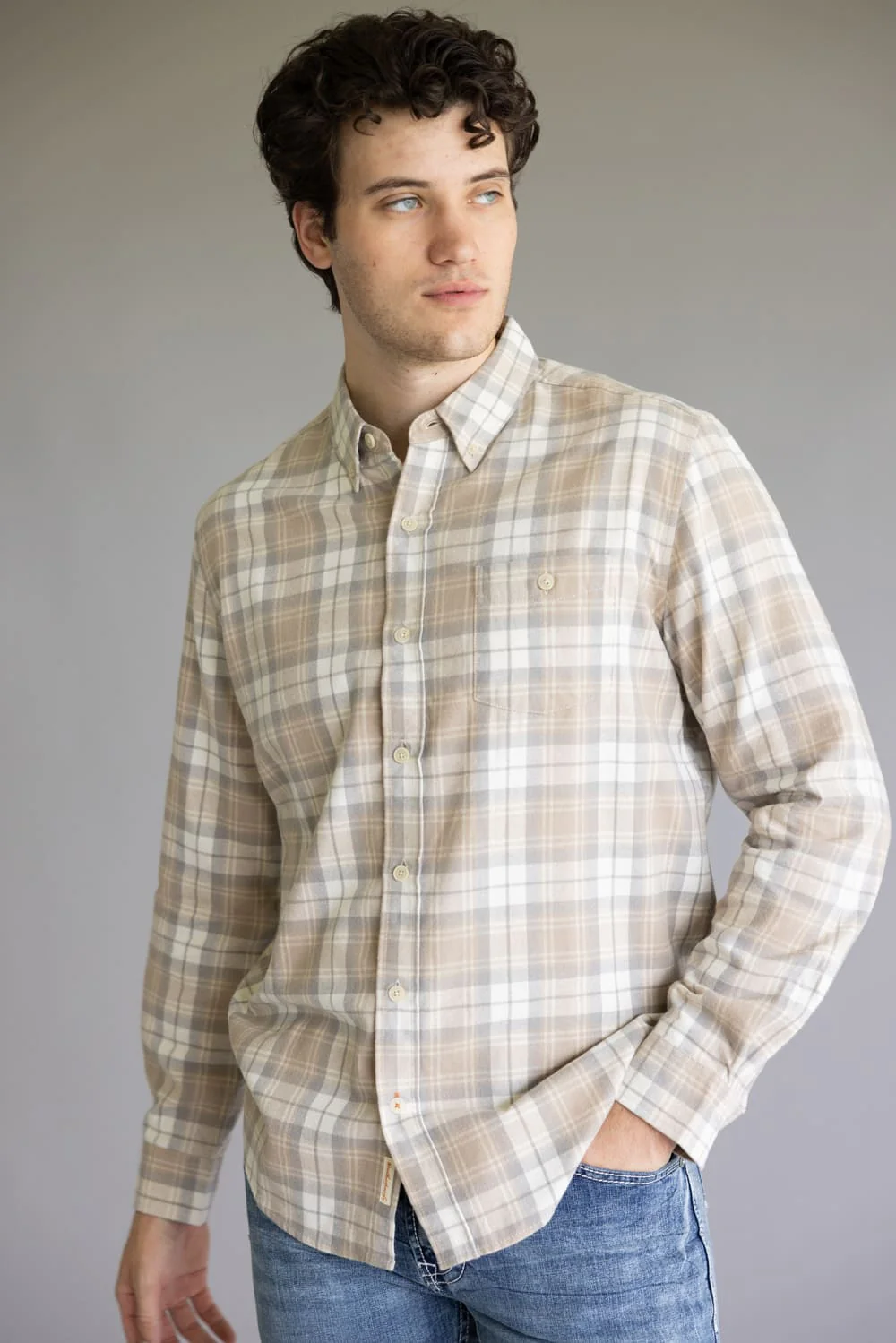 Weatherproof Vintage Brushed Flannel Shirt for Men in Beige | F2585572GK-BEIGE - Image 4