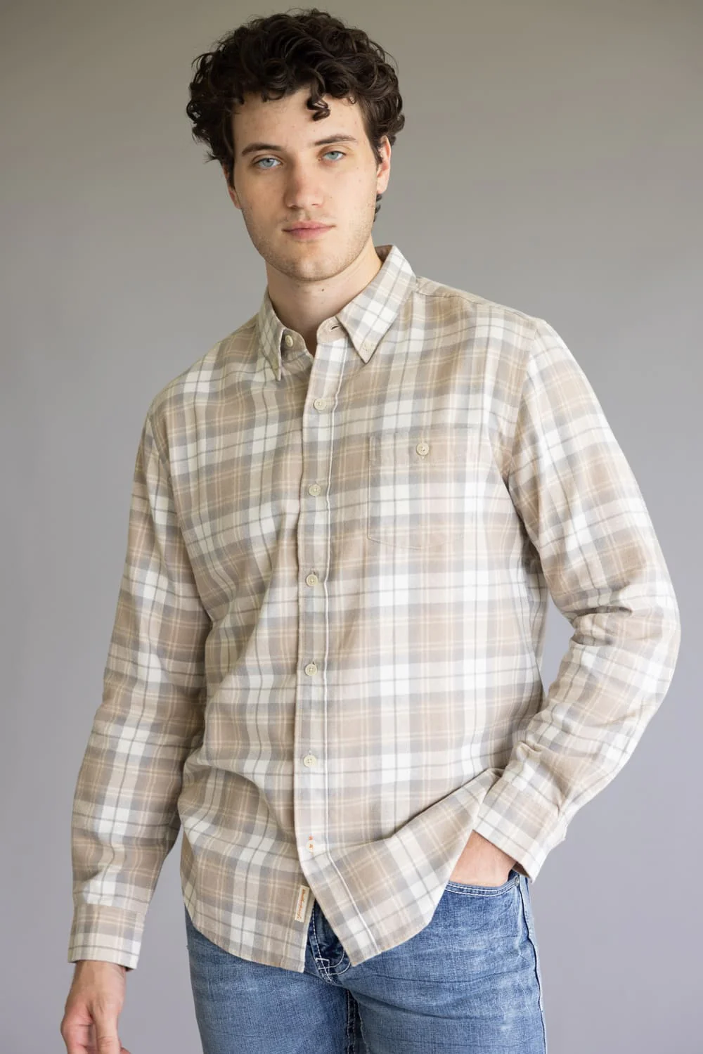 Weatherproof Vintage Brushed Flannel Shirt for Men in Beige | F2585572GK-BEIGE - Image 5
