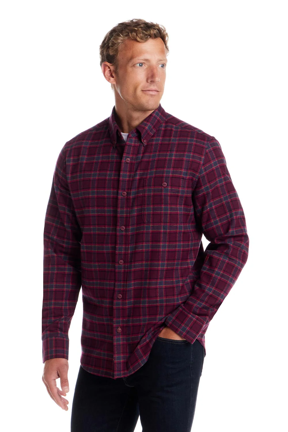 Weatherproof Vintage Brushed Flannel Shirt for Men in Red Plum | F2585217GK-REDPLUM - Image 4