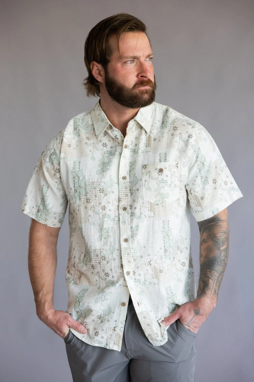 Weatherproof Vintage Camp Collar Printed Shirt for Men in Tender Greens | S2684586GK-TENDERGREENS - Image 3