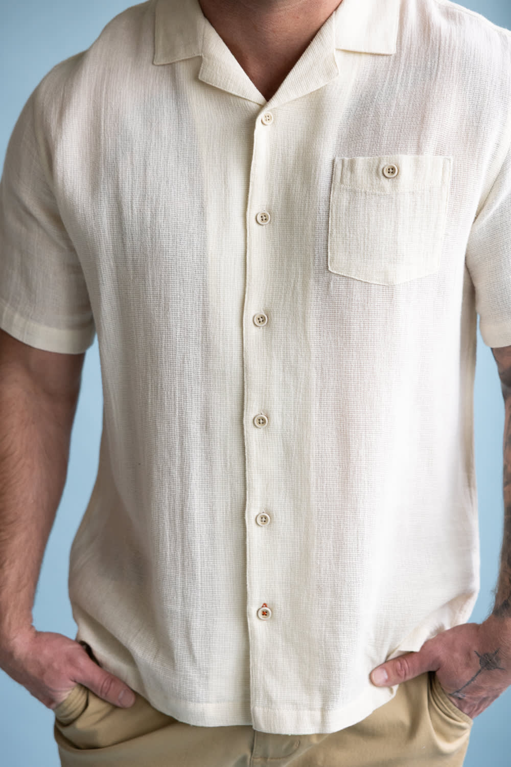 Weatherproof Vintage Cotton Airtex Shirt for Men in Cream | S2684499GK-CREAM - Image 2