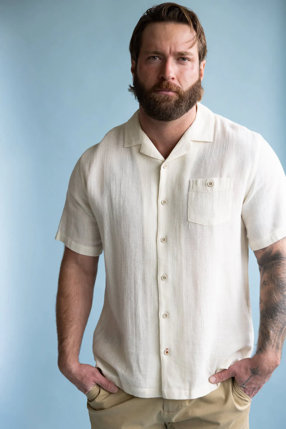 Weatherproof Vintage Cotton Airtex Shirt for Men in Cream | S2684499GK-CREAM - Image 4