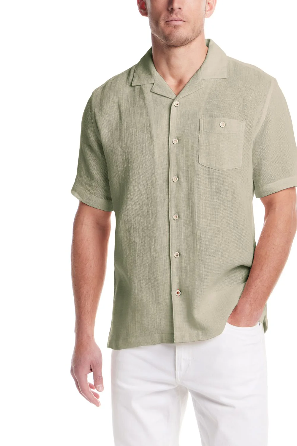 Weatherproof Vintage Cotton Airtex Shirt for Men in Seagrass | S2684499GK-SEAGRASS - Image 3