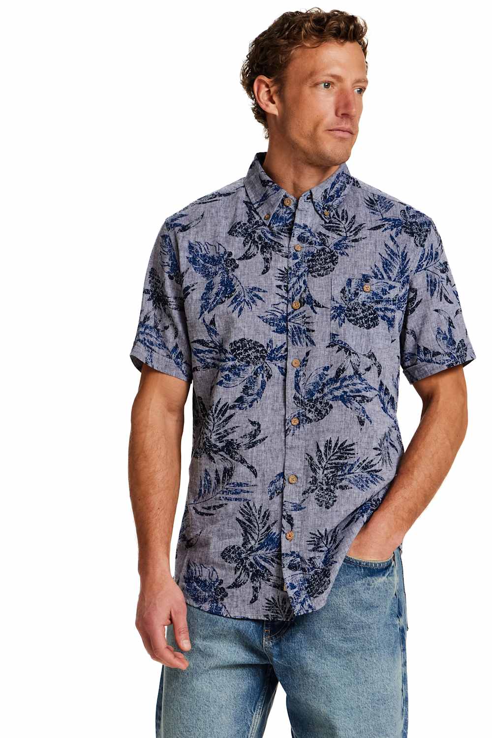Weatherproof Vintage Cotton Linen Pattern Button Down Shirt for Men in Dress Blue | S2684299GK-DRESSBLUES - Image 2