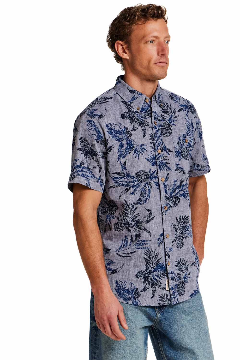 Weatherproof Vintage Cotton Linen Pattern Button Down Shirt for Men in Dress Blue | S2684299GK-DRESSBLUES - Image 4